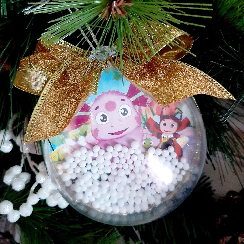 Handmade XL Luntik & Barboskini Ornament Fake Snow